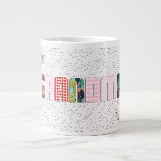 Patchwork 'Grandma' On Lace Large Coffee Mug (Front)