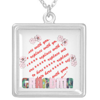 Patchwork 'Grandma' Photo Frame Silver Plated Necklace