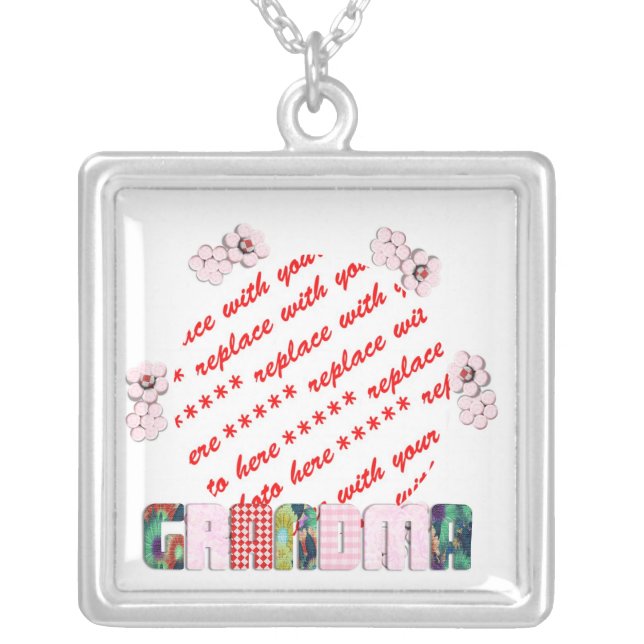 Patchwork 'Grandma' Photo Frame Silver Plated Necklace (Front)