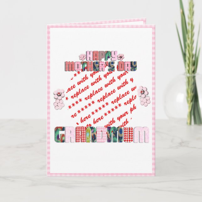 Patchwork 'Grandmum' Mother's Day Photo Frame Card (Front)