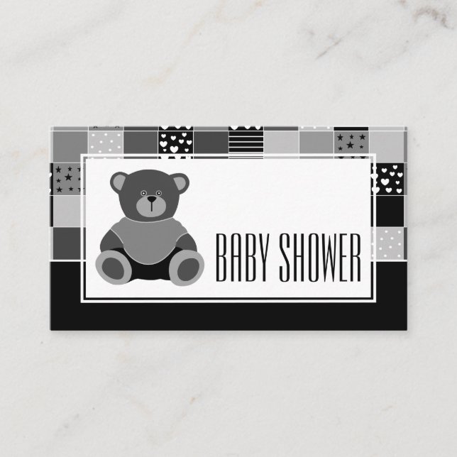Patchwork Gray Bear, Baby Shower Ticket Invitation (Front)