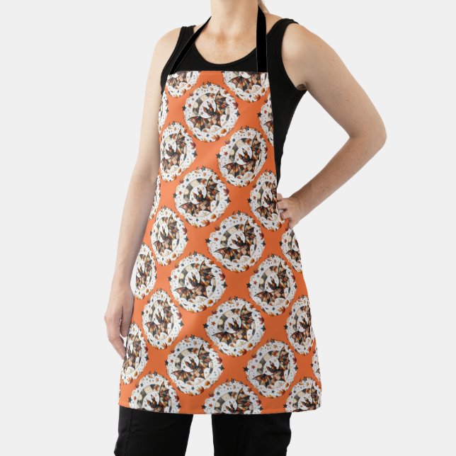 Patchwork Halloween Bat in Autumn Colors Apron (Insitu)