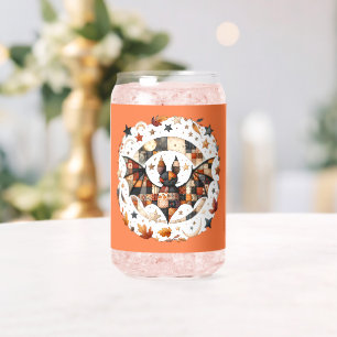 Patchwork Halloween Bat in Autumn Colors Can Glass