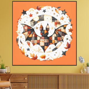 Patchwork Halloween Bat in Autumn Colors Canvas Print