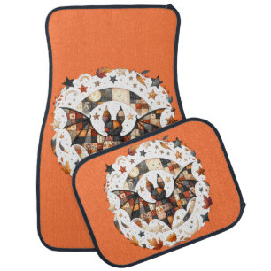 Patchwork Halloween Bat in Autumn Colors Car Floor Mat