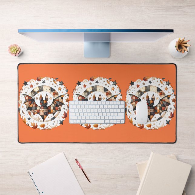 Patchwork Halloween Bat in Autumn Colors Desk Mat (Office 1)