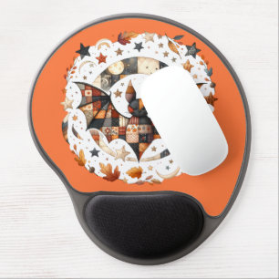 Patchwork Halloween Bat in Autumn Colors Gel Mouse Pad