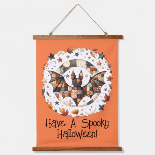Patchwork Halloween Bat in Autumn Colors Hanging Tapestry