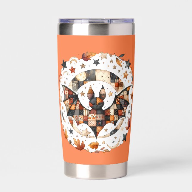 Patchwork Halloween Bat in Autumn Colors Insulated Tumbler (Front)