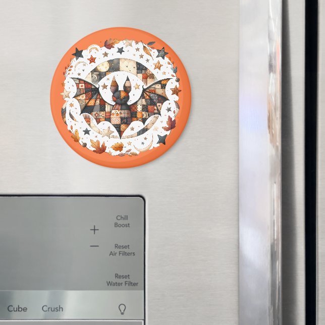 Patchwork Halloween Bat in Autumn Colors Magnet (In Situ (Fridge))
