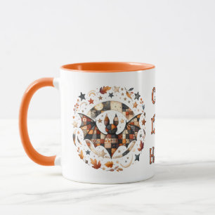 Patchwork Halloween Bat in Autumn Colors Mug