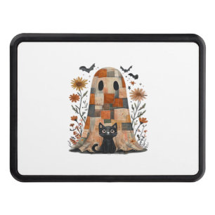 Patchwork Halloween Ghost and Cat , Retro Spooky F Hitch Cover