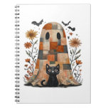 Patchwork Halloween Ghost and Cat , Retro Spooky F Notebook
