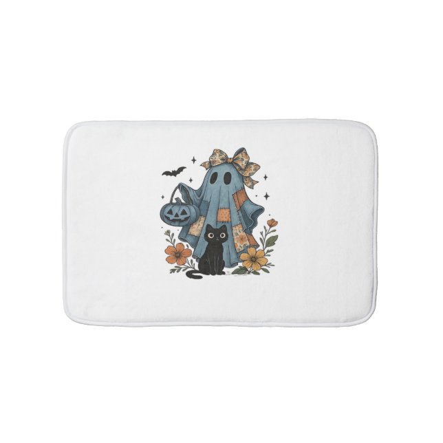 Patchwork Halloween Ghost black Cat Essential T-Sh Bath Mat (Front)