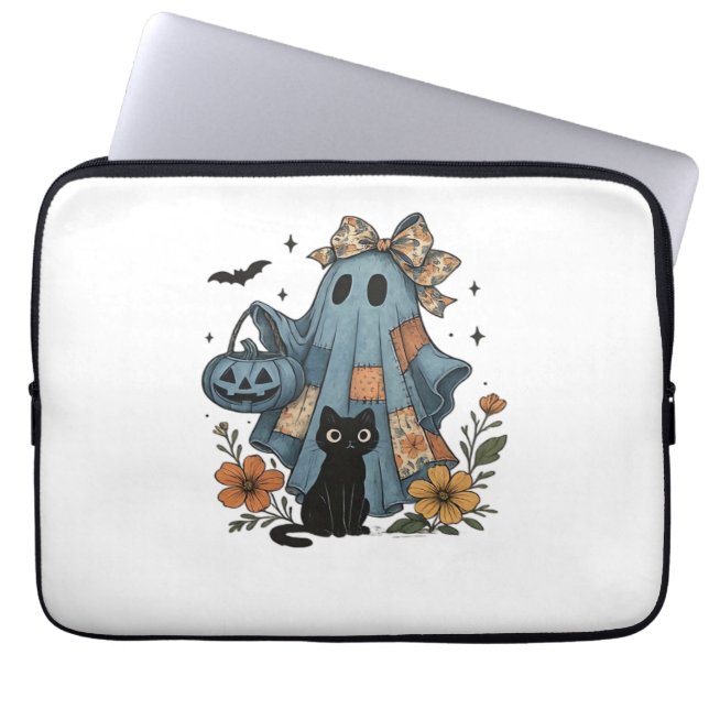 Patchwork Halloween Ghost black Cat Essential T-Sh Laptop Sleeve (Front)