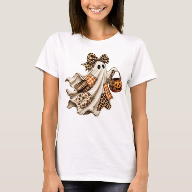 Patchwork Halloween Ghost T-Shirt (Front)