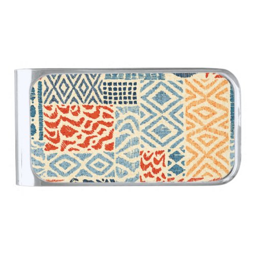Patchwork Hand Drawn Textures Collection Silver Finish Money Clip