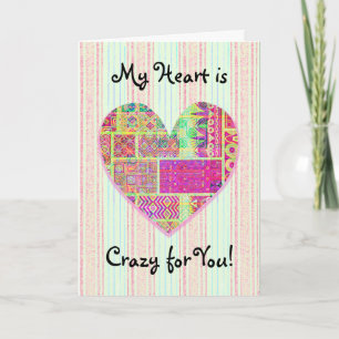 Patchwork Heart Crazy Quilt Feelings of Love Card