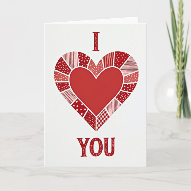 Patchwork Heart I Love You Card (Front)