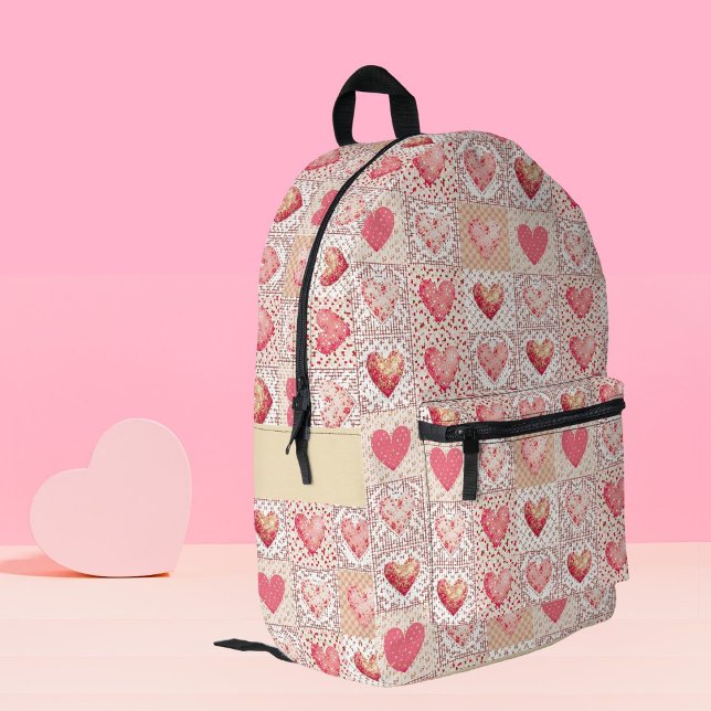 Patchwork Heart Pattern Printed Backpack (Creator Uploaded)