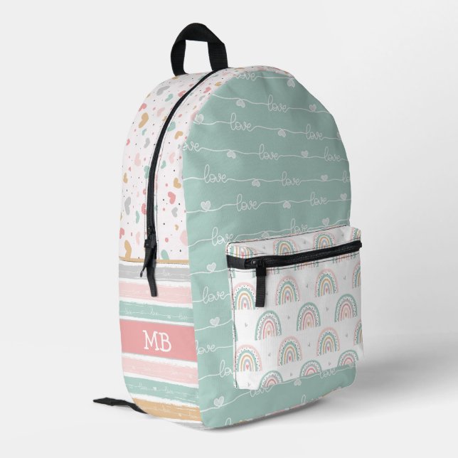 Patchwork Hearts Rainbow Girls Backpack      (Back Corner Left)