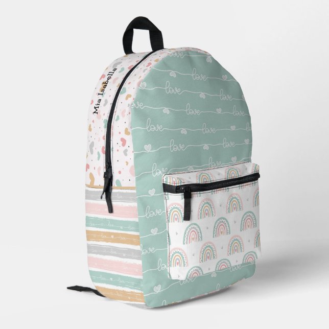 Patchwork Hearts Rainbow  Printed Backpack      (Back Corner Left)