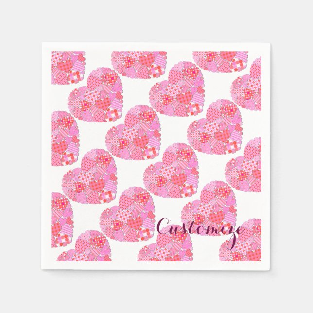 Patchwork Hearts White Napkins (Front)