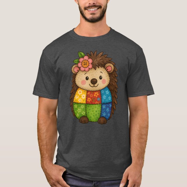 Patchwork Hedgehog Cute Animal funny T-Shirt (Front)