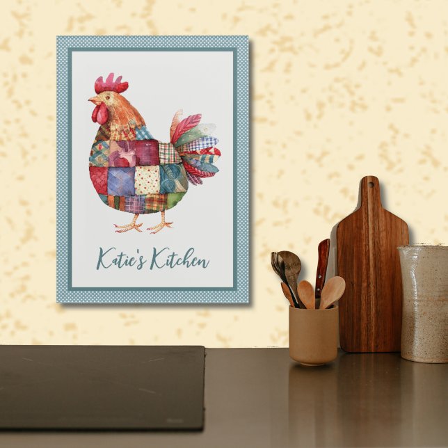 Patchwork Hen and Blue Polka Dots Acrylic Print (Creator Uploaded)
