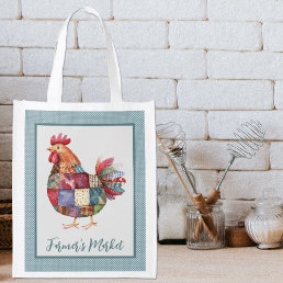 Patchwork Hen and Blue Polka Dots Grocery Bag