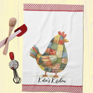 Patchwork Hen and Red Gingham  Kitchen Towel