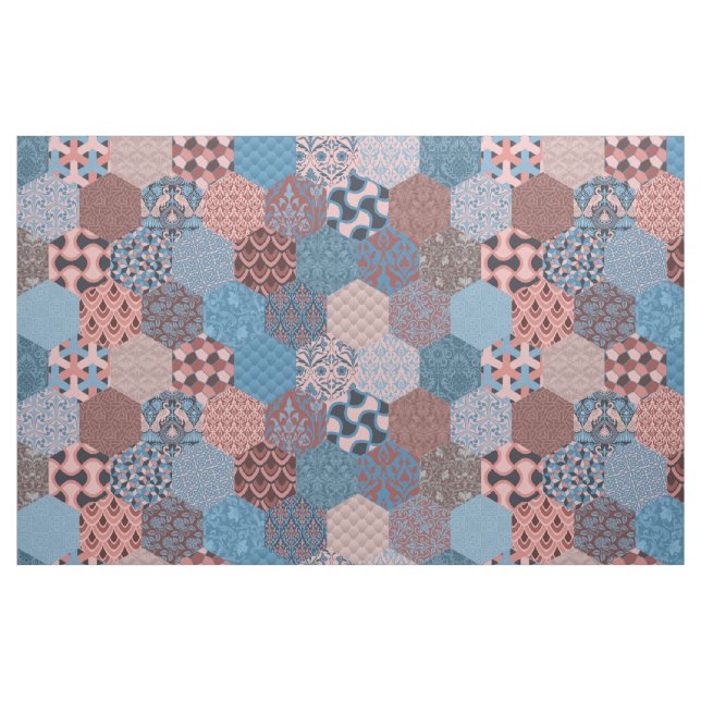 Patchwork Hexagons Cornflower and Rose Fabric (Fat Quarter)