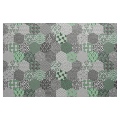 Patchwork Hexagons Green and Grey Fabric