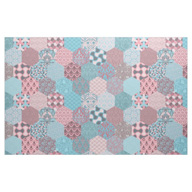 Patchwork Hexagons Pink and Turquoise Fabric (Fat Quarter)