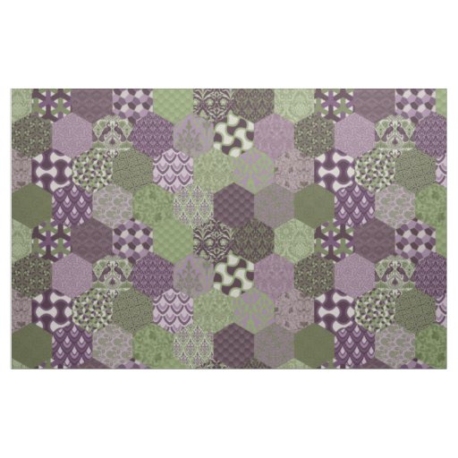 Patchwork Hexagons Purple and Green Fabric