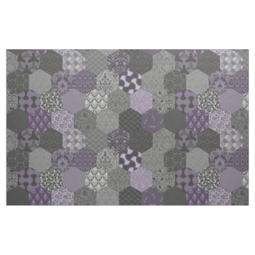 Patchwork Hexagons Violet and Grey Fabric