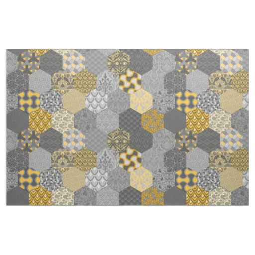 Patchwork Hexagons Yellow and Grey Fabric