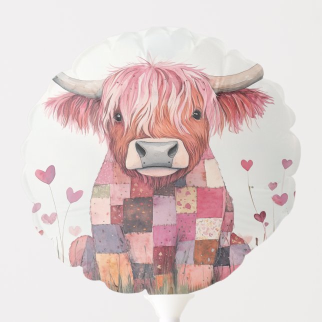 Patchwork Highland Cow Balloon (Front)
