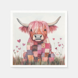 Patchwork Highland Cow Valentine Napkins
