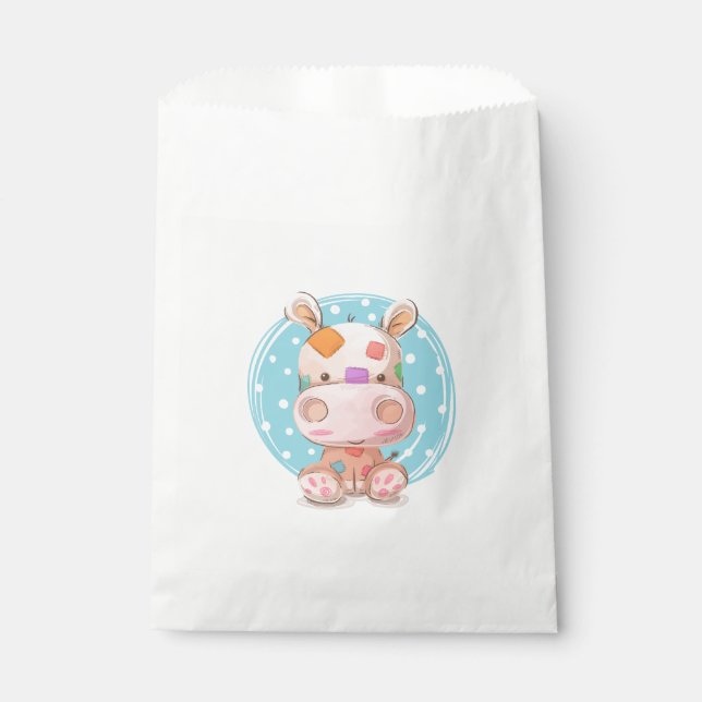 Patchwork Hippo Blue Favor Bag (Front)