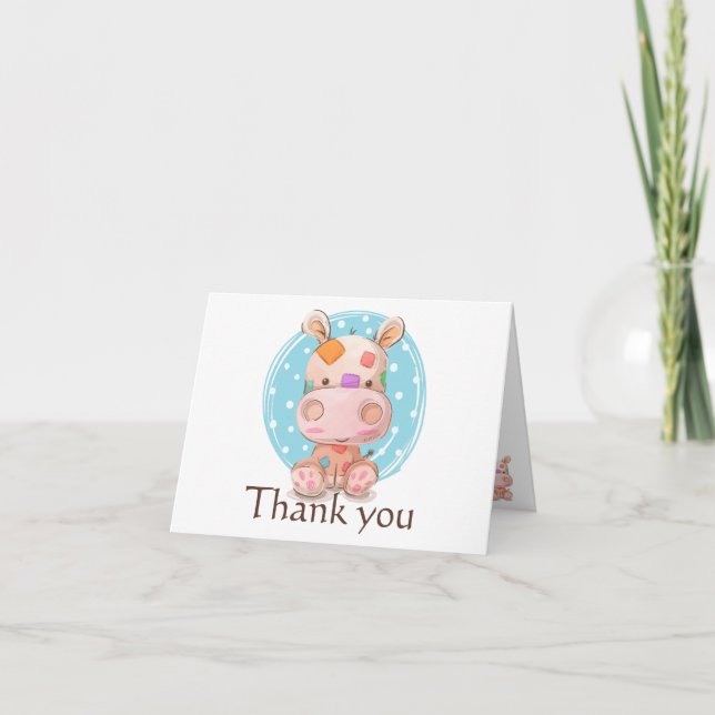 Patchwork Hippo Blue Thank You Card (Front)