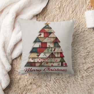 Patchwork Holiday Charm – Throw Pillow 🧵✨