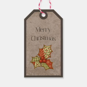 Patchwork Holly in Christmas Colors Gift Tag