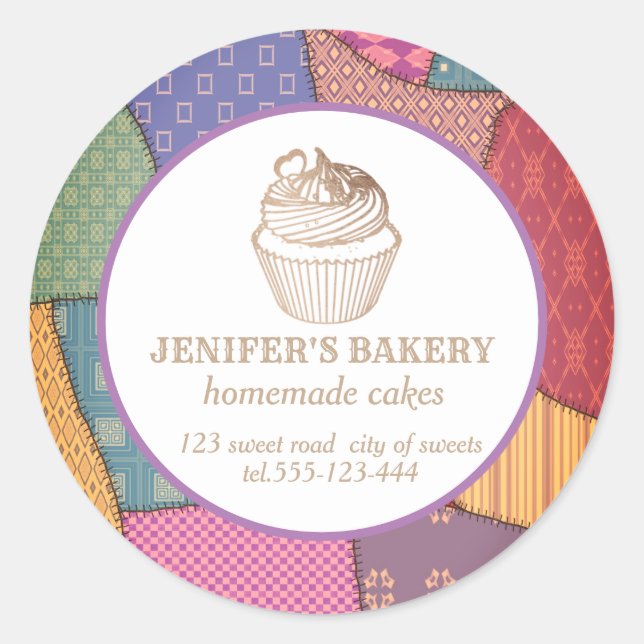 Patchwork Homemade cupcakes and sweets Classic Round Sticker (Front)