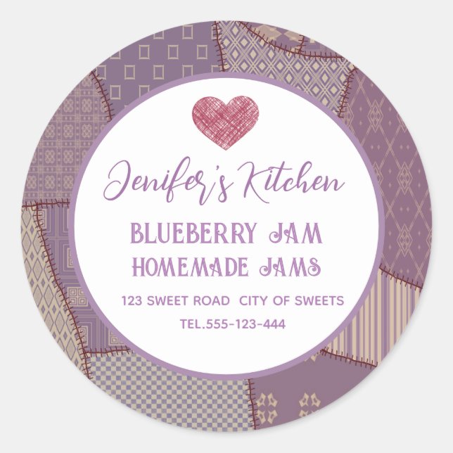 Patchwork homemade jam classic round sticker (Front)