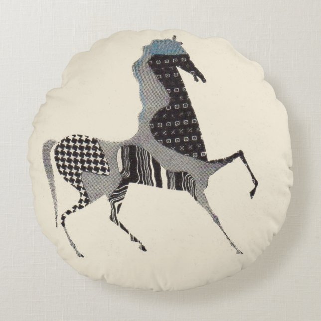  patchwork horse print round pillow (Front)
