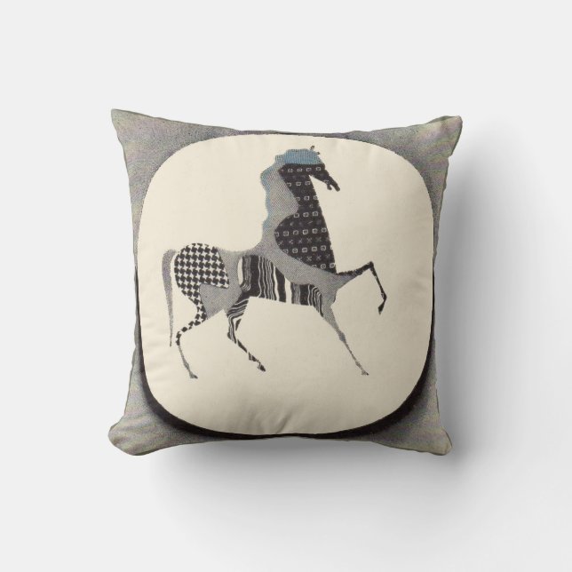  patchwork horse print throw pillow (Front)