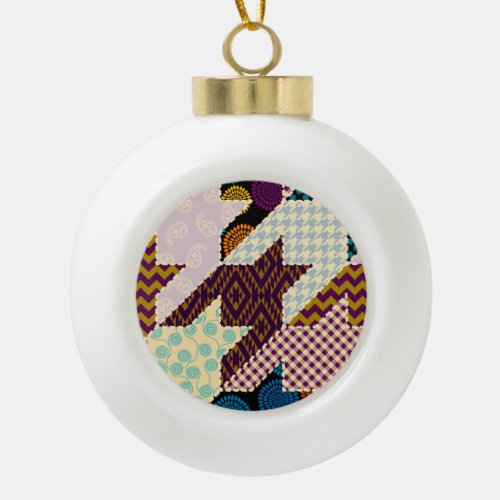 Patchwork Hounds_tooth Vintage Seamless Backgroun Ceramic Ball Christmas Ornament
