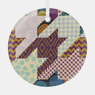 Patchwork Hounds-tooth: Vintage Seamless Backgroun Glass Ornament