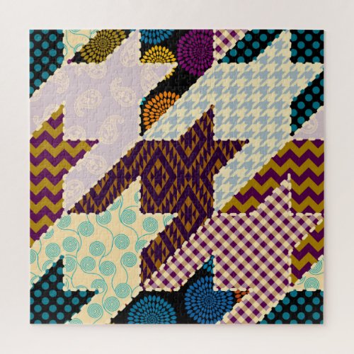 Patchwork Hounds_tooth Vintage Seamless Backgroun Jigsaw Puzzle